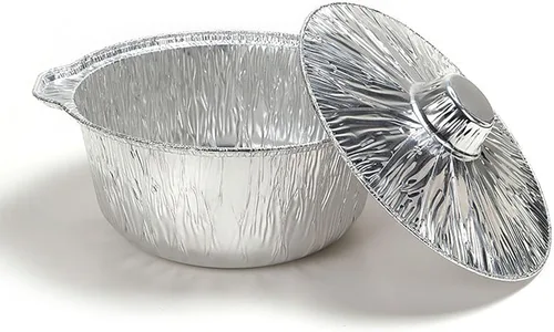 Vista 7 de Olla redonda de aluminio con tapa, perfecta para Acción de Gracias, campamento y hornear con tenedor de bambú gratis para una preparación fácil