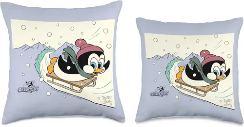Vista 3 de Chilly Willy Penguin Sledding - Almohada de vacaciones, 16 x 16 pulgadas, multicolor