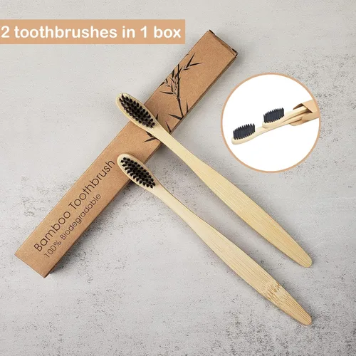 Vista 2 de SEVENHEAD 10 cepillos de dientes de bambú cerdas suaves de madera para adultos, cepillos de dientes naturales biodegradables libres de BPA