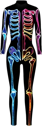 Vista 3 de Sister Amy Disfraz de esqueleto de Halloween para mujer, overol de cosplay S-colorido calavera