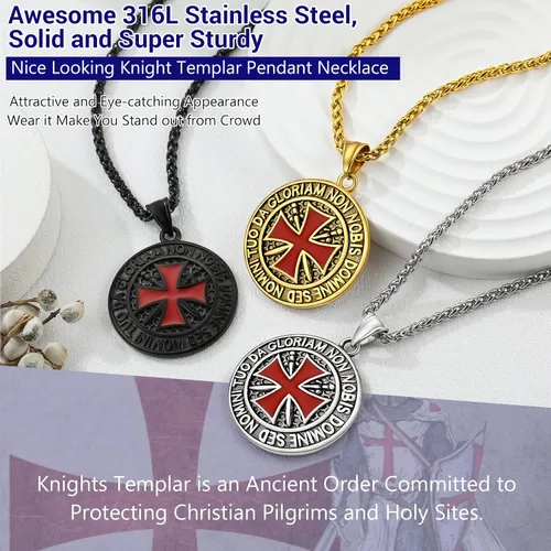 Vista 3 de PROSTEEL Stainless Steel Vintage Masonic Knight Templar Necklace for Men