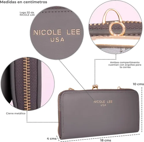 Vista 4 de Nicole Lee Cartera cruzada plegable con estampado de moda de 2 piezas, piel vegana, correa cruzada extraíble, Double Queens, Declaración