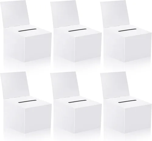 Vista 9 de Paquete de 6 cajas de sugerencias para rifas con ranura, cajas de cartón de 6.5 x 4.5 x 4.5 pulgadas con ranura para boletos y cabecera extraíble