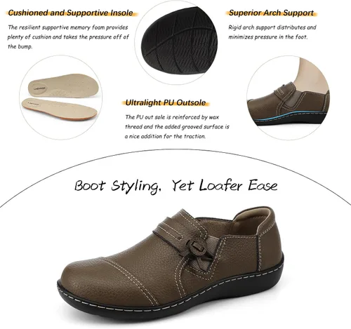 Vista 5 de LAZYPOP Mocasines de cuero clásicos y cómodos para mujer, bonitos zapatos de vestir informales, ligeros, para caminar, zapatos planos