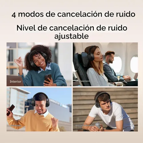 Vista 3 de QCY H3 ANC Auriculares Bluetooth sobre la oreja Cancelación activa de ruido, sonido de audio de alta resolución, conexión multipunto, reproducción