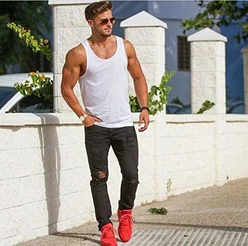 Vista 3 de COOFANDY Paquete de 3 camisetas sin mangas de algodón para hombre, sin mangas, estilo casual, clásicas