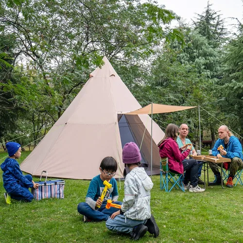 Vista 2 de KAZOO - Tienda de campaña familiar grande, impermeable, tipi, tiendas con habitación de 8 personas, tienda de tipi, armado instantáneo, Blanco sucio