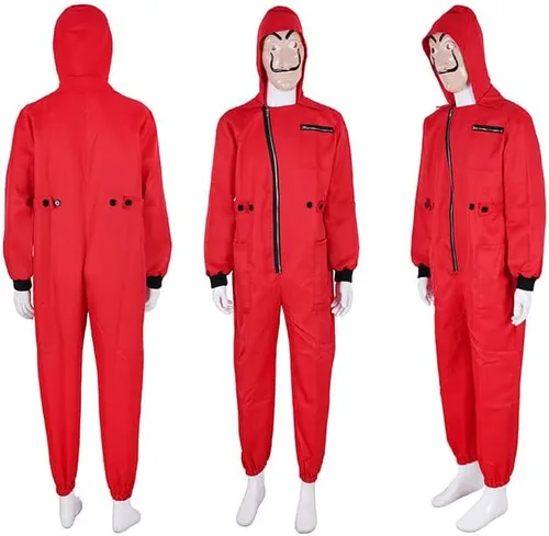 Vista 2 de Conjunto completo de disfraz de fiesta de Halloween unisex rojo