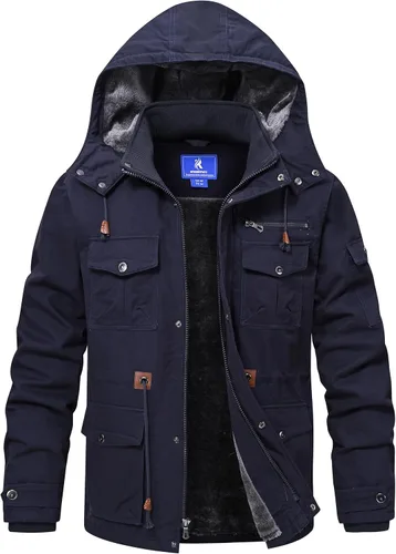 Vista 8 de Rapoo Chaqueta de invierno para hombre, de algodón, con forro polar, gruesa y cálida, con capucha