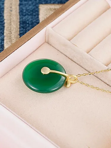 Vista 3 de Chapado en oro de 18 quilates hecho a mano S925 de plata de ley hetian jade verde buena suertefortunacírculo de bendiciónRuyi LockLucky Koi