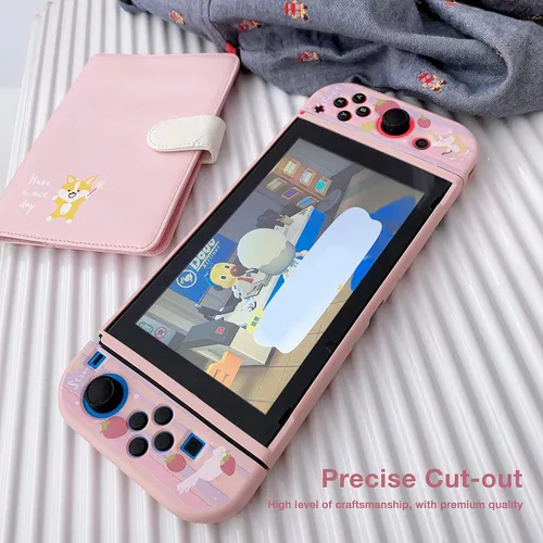 Vista 6 de Starry Forest Lindas fundas protectoras para Nintendo Switch con fundas joycon Stick, color rosa, funda femenina Kawaii para Switch, Strawberry