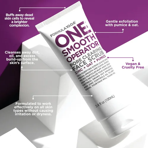 Vista 3 de Formula 10.0.6 Un operador suave (3.4 onzas líquidas) exfoliante facial para limpiar poros que deja la piel fresca, suave y clara, vegano, sin
