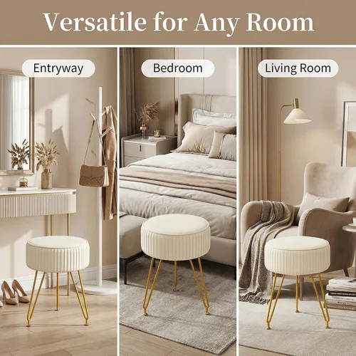 Vista 10 de Taburete de tocador de terciopelo, moderno taburete otomano con patas doradas ajustables, silla de maquillaje para tocador, silla de tocador pequeña