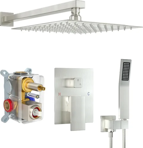Vista 15 de Sistema de ducha dorado cepillado con cabezal de ducha de lluvia de 10 pulgadas y boquilla de bañera cUPC-certified pressure balance brass valve