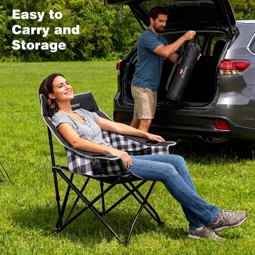 Vista 6 de SUNNYFEEL Sillas de campamento resistentes para adultos, silla plegable portátil de gran tamaño con bolsillos laterales y hueco para tazas