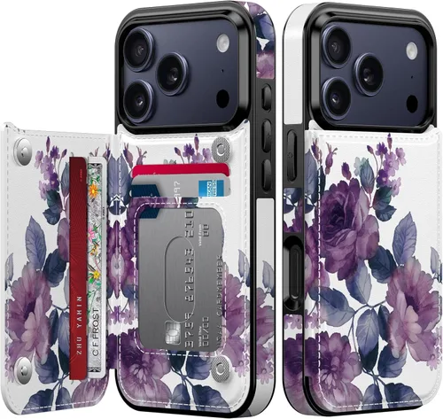 Vista 116 de FUNMIKO Funda tipo cartera para iPhone 13 con tarjetero, bloqueo RFID, protección de grado militar y obras de arte impresas con rayos UV, cierre