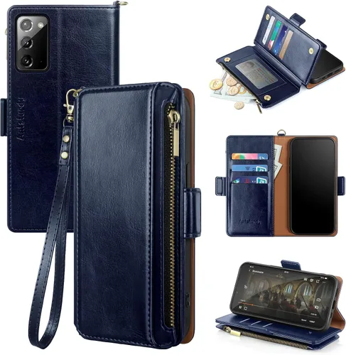 Vista 9 de Antsturdy Funda tipo cartera compatible con Samsung Galaxy Note 20 5G con tarjetero para mujeres y hombres, funda de teléfono con bloqueo RFID, piel