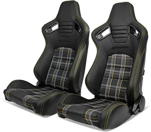 Vista 11 de IKON MOTORSPORTS, Asientos universales para vehículos de carreras de microfibra de poliuretano + cuero de carbono, con deslizadores de doble