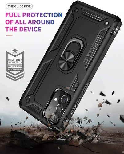 Vista 7 de Funda compatible con Samsung Galaxy A52 5G con protector de pantalla de vidrio templado, ultrafina, a prueba de golpes, con anillo magnético