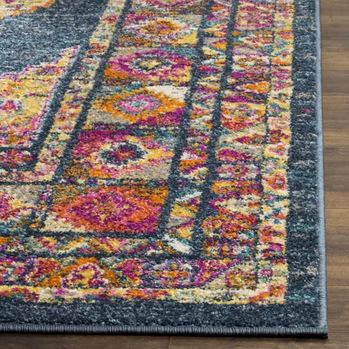 Vista 2 de SAFAVIEH Madison Collection - Alfombra decorativa de 2'3" x 3'11", color azul y fucsia, diseño de medallón bohemio chic, no desprende pelusa