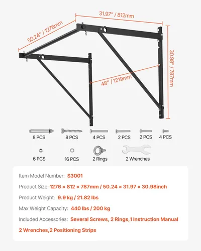 Vista 7 de VEVOR Pull Up Bar, Multi-Grip Wall Mounted Pull Ups, 50 in Width Multifunctional Chin Up Training Station, Heavy Duty Steel Upper Body Workout Bars
