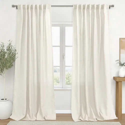 Vista 10 de Cortinas rústicas color beige tostado de 42 x 84 pulgadas de largo para sala de estar, juego de 2 paneles transparentes de lino natural, imitación