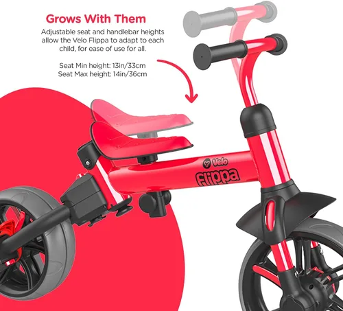 Vista 2 de Yvolution Y Velo Flippa - Triciclo convertible a bicicleta de balance 4 en 1 para pequeños de 2 a 5 años Rojo