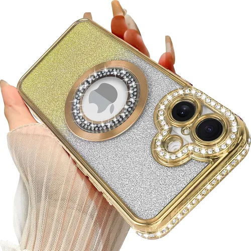 Vista 30 de Losin Funda magnética compatible con iPhone 15 Pro Max con purpurina compatible con MagSafe Funda de lujo con diamantes de imitación con logotipo