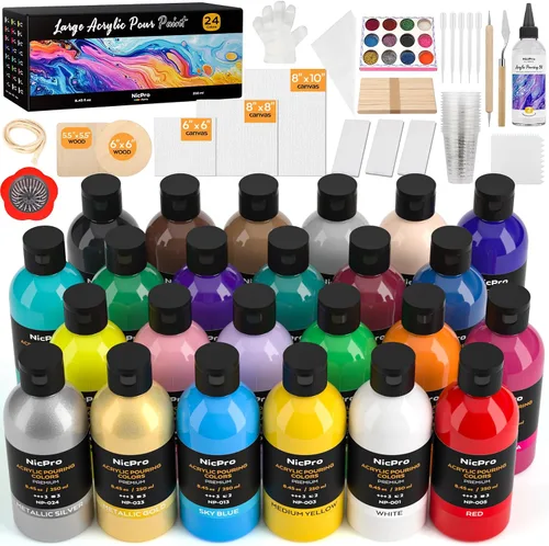 Vista 10 de Nicpro Kit de suministros de pintura acrílica de 14 colores, 8.45 onzas, gran volumen premezclado, juego a granel de pintura de alto flujo