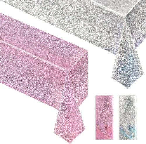 Vista 37 de Just Shimmer Mantel holográfico azul claro de 40" x 108" Decoración de fiesta rosa fuerte Día de San Valentín Fiesta de cumpleaños Decoración