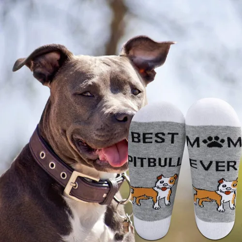 Vista 7 de MBMSO 2 pares de calcetines Pitbull mamá mejor Pitbull mamá siempre Pitbull calcetines divertidos Pitbull Owner regalos