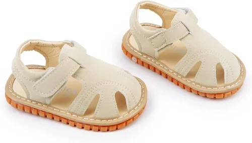 Vista 6 de SOFMUO Sandalias chirriantes antideslizantes con suela de goma suave y puntera cerrada, zapatos de verano al aire libre para niños pequeños