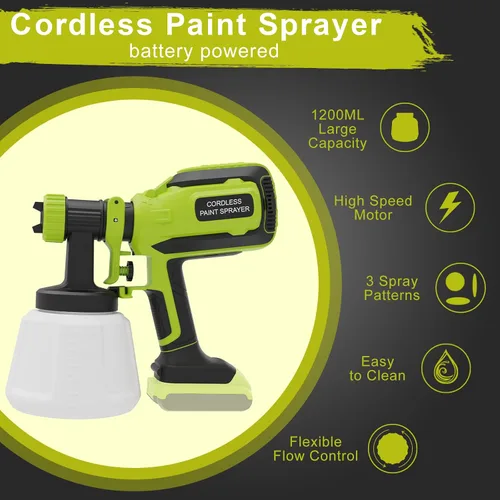 Vista 4 de Pulverizador de Pintura Inalámbrico para Batería Dewalt 20V, Pistola de Pintura Inalámbrica Portátil con Contenedor de 1200ML, Fácil de Limpiar, 3