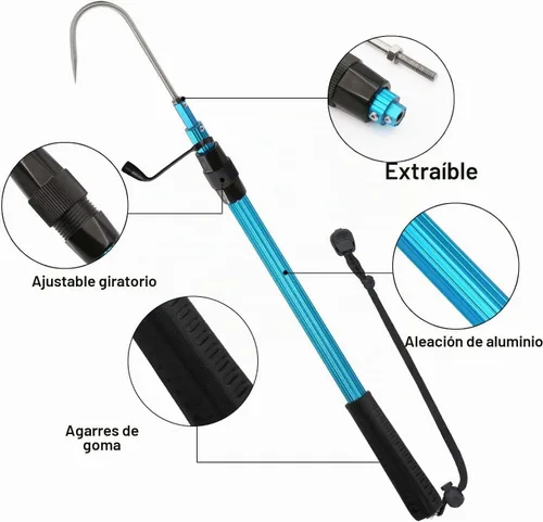 Vista 3 de SANLIKE Telescopic Fishing Gaff Aluminum Pole Stainless Steel Spear Hook Lightweight aluminum shaft, anti-slip soft grip, retractable compact