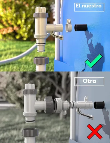 Vista 2 de Válvula de émbolo [patentada] Deeroll con soporte de tubería para piscinas sobre el suelo 2-in-1 Valve and Holder, Fits 1.25 and 1.5 Inch Hoses
