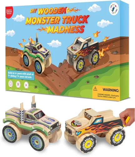 Vista 8 de Little Jupiter Kits de madera de bricolaje con calcomanías, kit de construcción para niños, juguetes troncos para edades de 4 a 7 años, manualidades