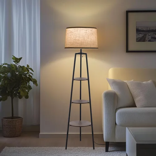 Vista 10 de EOEYYOYB Lámparas de pie con estante de 3 niveles para sala de estar, lámpara de pie moderna con bombilla LED de 3 temperaturas de color, lámparas