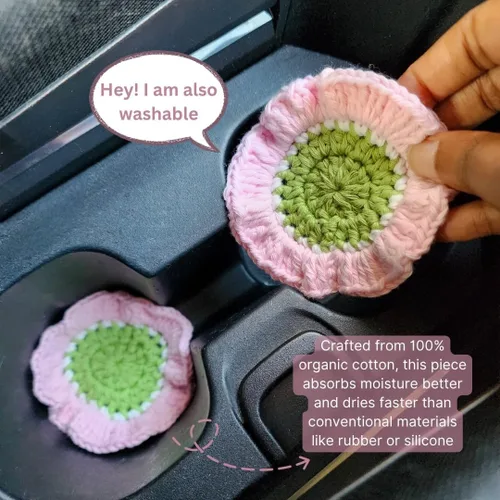 Vista 3 de Juego de posavasos de flores con volantes de ganchillo de algodón (Blush Garden)