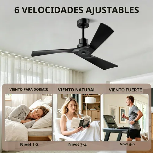 Vista 3 de Obabala Ventilador de techo de 52 pulgadas con control remoto, cuchillas de madera maciza, motor CC de 5000 CFM, silencioso, 35 dB, reversible, 6