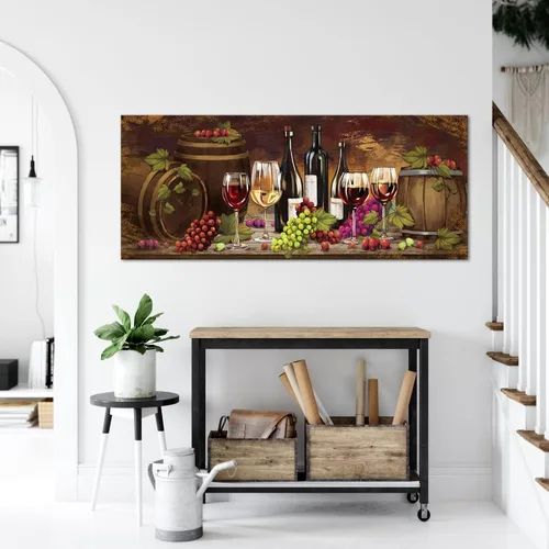 Vista 7 de NutArtPic Wine Wall Art Canvas Kitchen Picture Prints Grape Barrel Painting Red Wine Glass Artwork Prints for Home Kitchen Dinning Room Bar Wine