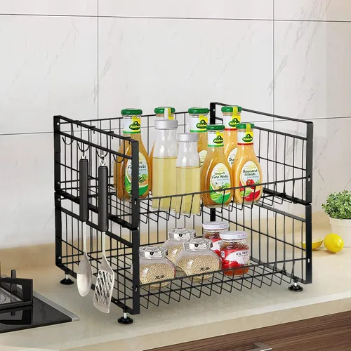 Vista 8 de Fashionwu Cesta de frutas de 2 niveles con 4 ganchos extraíbles para plátano, frutero para encimera de cocina, organizador de almacenamiento