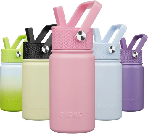 Vista 61 de BJPKPK Botella de agua con tapa con pajilla, botella de agua aislada de 15 onzas, botellas de agua de metal de acero inoxidable, termo reutilizable