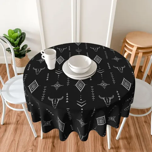 Vista 3 de Mantel decorativo con patrón azteca, estilo nativo étnico, bohemio, geométrico, verde, para cocina, banquete de fiesta y vacaciones, color negro