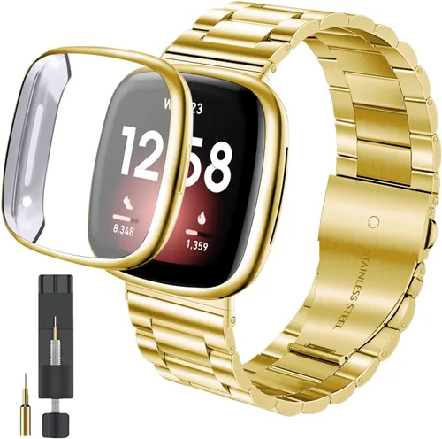 Vista 13 de ZPJPPLX para Fitbit Versa 4/Sense 2, Correa de Muñeca de Acero Inoxidable Sólido con Funda de Reloj, para Versa 3/Sense Correas de Repuesto de Metal