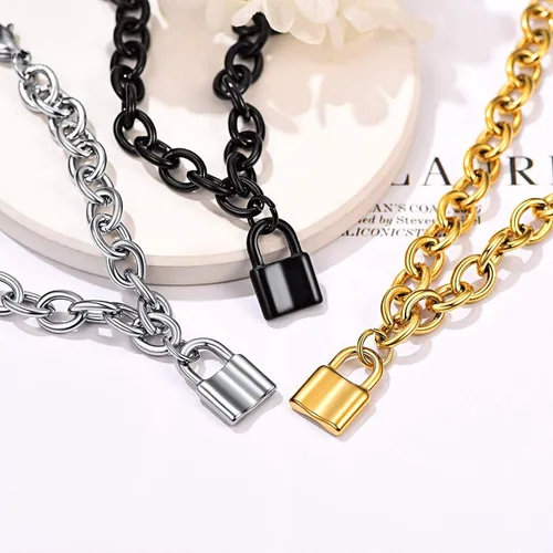 Vista 7 de FOCALOOK Pulseras de cadena de eslabones para mujer, pulseras personalizables, chapadas en oro de 18 quilates, pulsera con dije de bloqueo de cadena