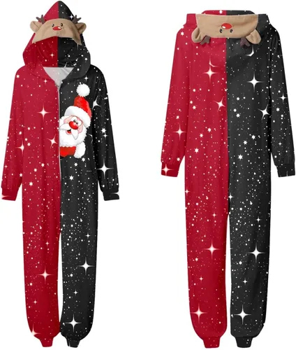 Vista 2 de Pijamas familiares de Navidad a juego para toda la familia, mameluco con capucha de 2 piezas a juego para la familia, pijamas de Navidad