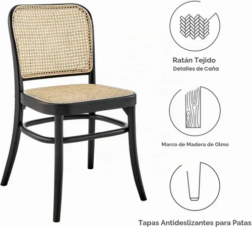 Vista 8 de Modway Winona Elm - Asiento de ratán de caña de madera, silla auxiliar de comedor, color negro