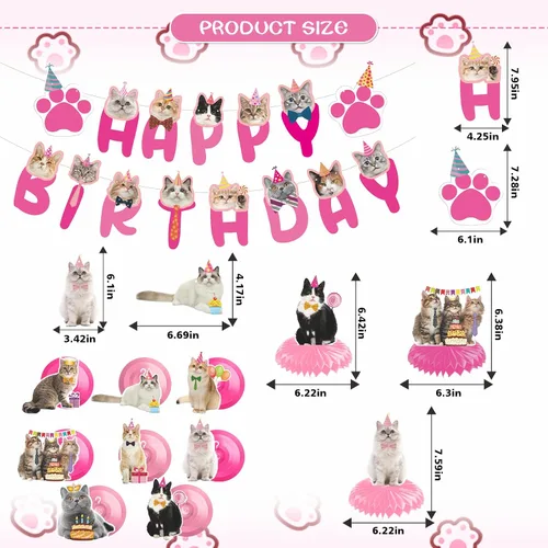 Vista 3 de Remolinos colgantes para fiesta de cumpleaños de gatos - NOVBAUB 20 unidades, encantadores suministros de fiesta de cumpleaños de gato rosa, centros