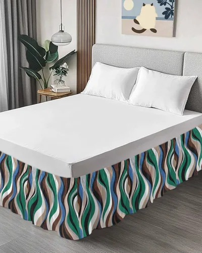 Vista 3 de Falda de cama verde ágata, tamaño Queen de 16 pulgadas de caída, ajustable y elástica, plisada, con volantes de lujo para cama base individual