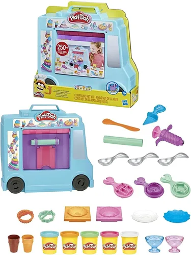 Vista 8 de Play-Doh Kitchen Creations Juguete Camión de Helados Playset para Niños, 20 Accesorios de Cocina de Juguete, 5 Colores, Juguetes Preescolares